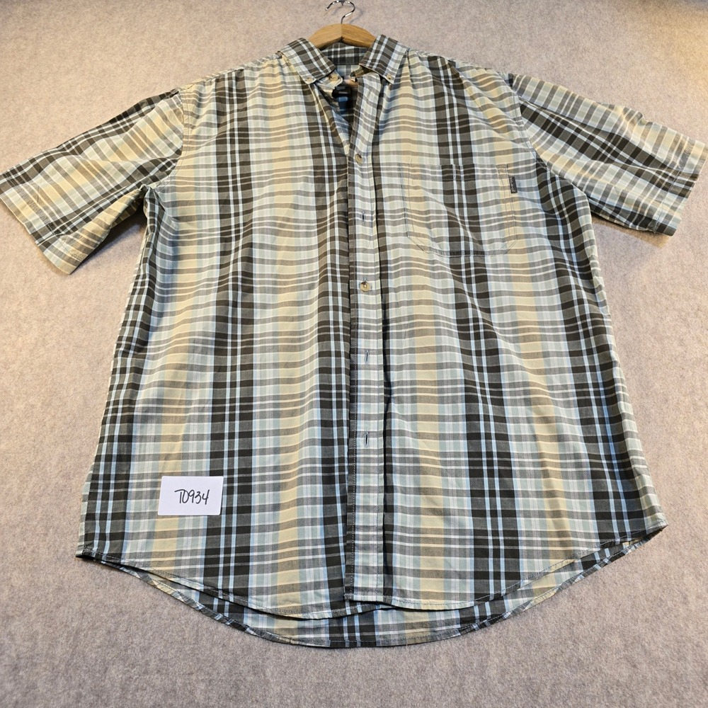 Woolrich Mens Medium Short Sleeve Plaid Button Down Shirt Blue Grey T0934